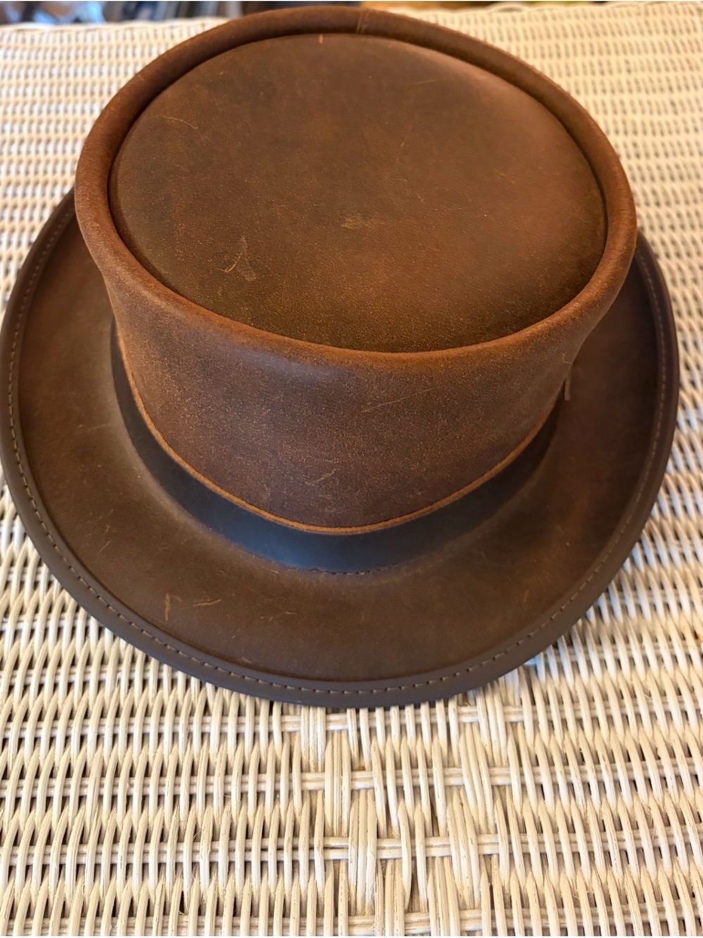 Voodoo MARLOW Brown Leather Top Hat - Rustic Vintage Style STEAMPUNK